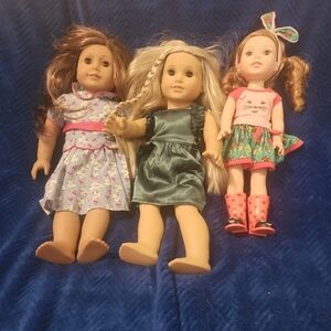 american girl doll lot of 3American Girl Doll Trio with Floral and Green Outfits